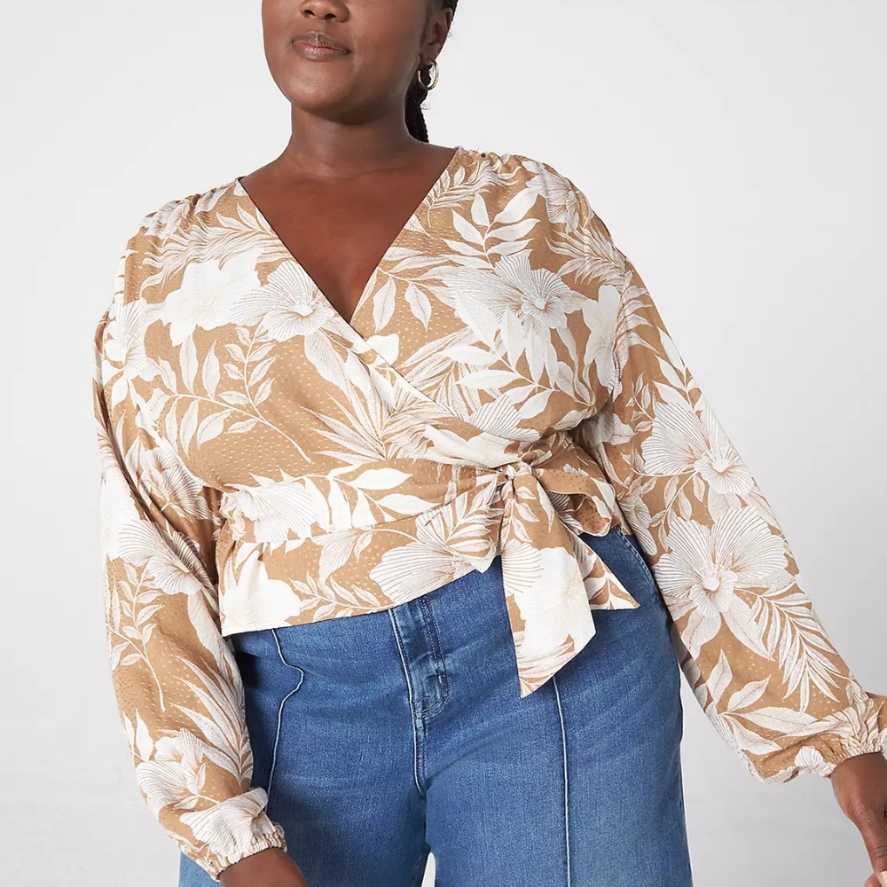 Lane Bryant Classic Crop Long Sleeve Full Wrap Top In Bali Tropic Size 26 NWT